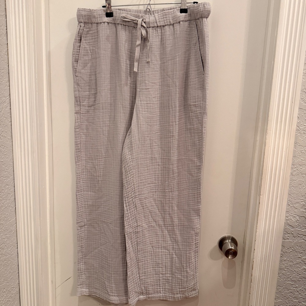Eileen Fisher Organic Cotton Gauze Wide Leg Pants PL Petite Large Coastal
